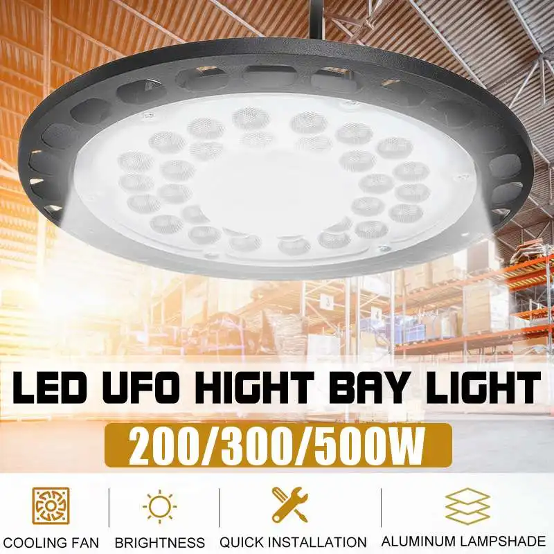 LED High Bay Light 200W 300W 500W 6500K Industrial Lighting Workshop Warehouse Garage AC180-260V