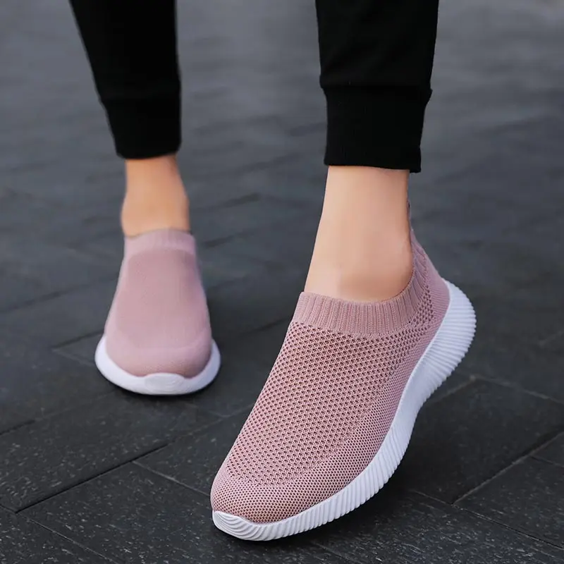 Large Size Slip-on Socks Sneakers Woman Sports Shoes Running Sneakers Women Basket Sport Shoes Tennis for Woman Pink Race A-411