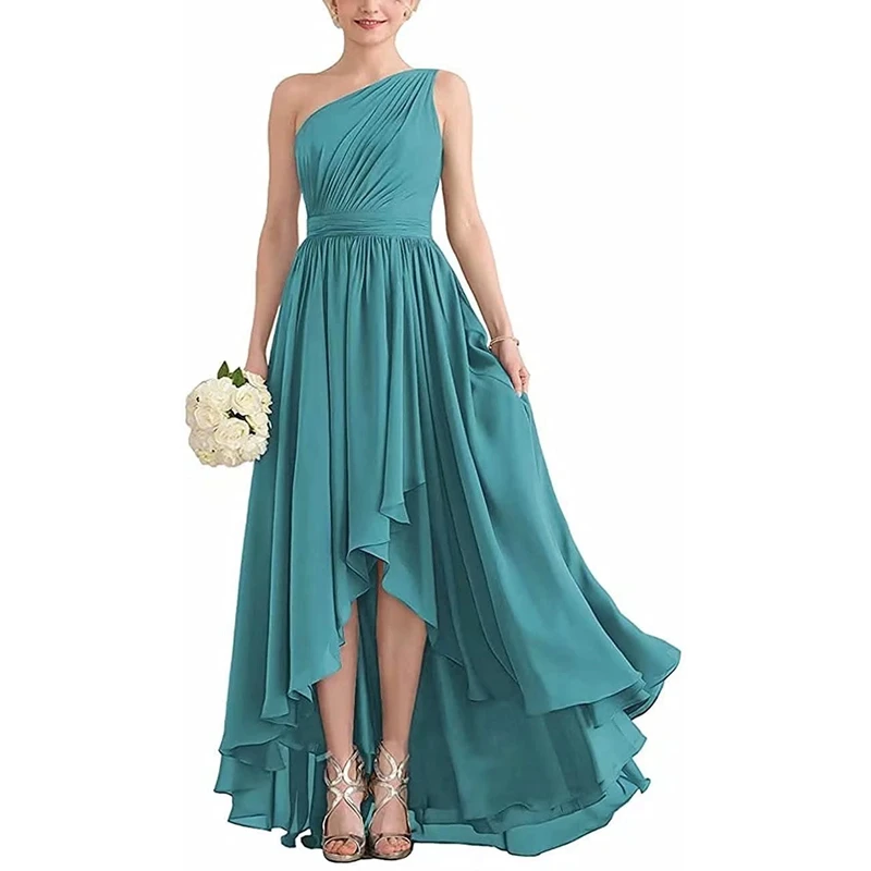 

Hi Lo Guest Wedding Dresses A-line One shoulder Pleated vestidos de damas de honra para casamentos