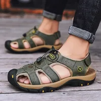 Sandales d'été en cuir de vache pour hommes, chaussures de sentier d'extérieur décontractées, chaussures de plage souples et antidérapantes, grande taille 1