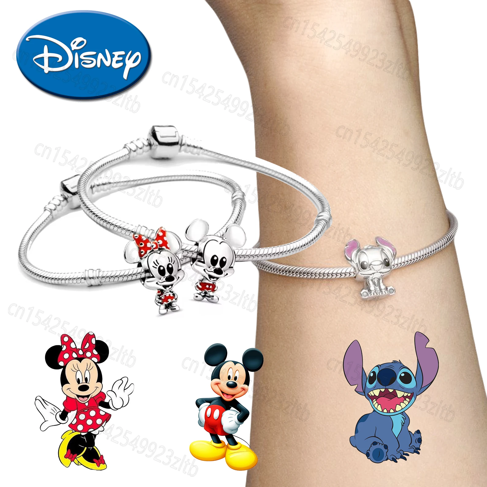 Colgante de cuentas de plata y oro con dibujos animados de Lilo y Stitch de Disney, joyería de gran oferta, abalorios que se adaptan a pulseras para regalo de mujer