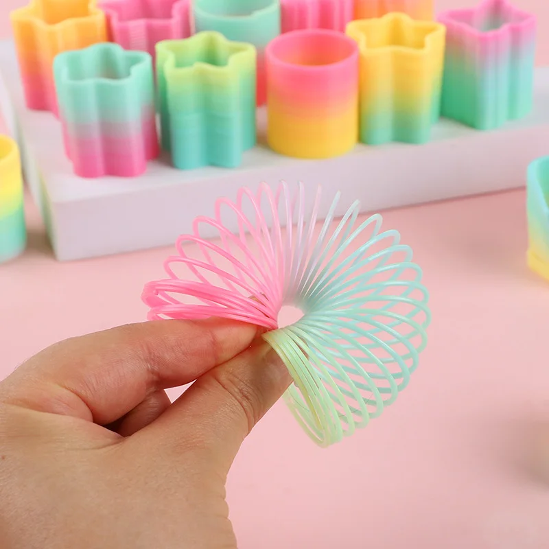 48Pcs/box Plastic Magic Rainbow Coil Spring Kids Birthday Party Favors Fidget Toy Goodie Pinata Fillers Boy Girl Christmas Gift