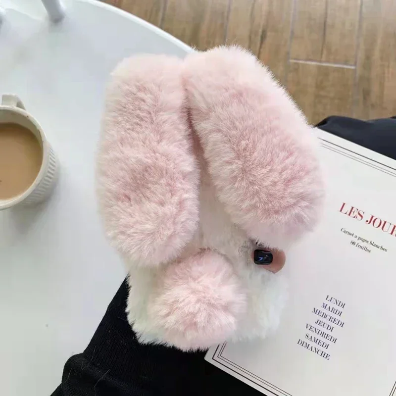 Custodia Peluche Per OPPO A17 – Morbida, Con Orecchie Da Coniglio