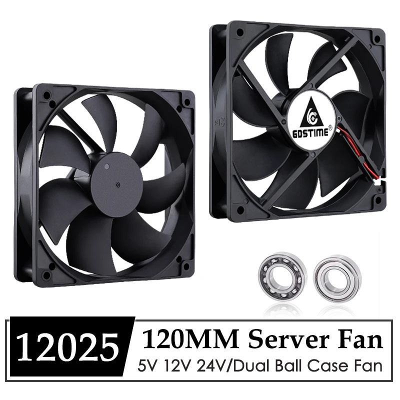 Gdstime-dc Ventilador de Refrigeração sem Escova 5v 12v 24v 120 mm x 25 mm Bola Dupla Usb 2pin 4pin Pwm para pc Laptop Caixa do Computador
