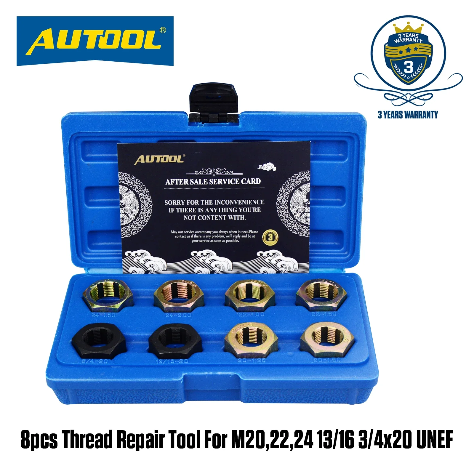 AUTOOL 8pc Axle Spindle Rethreading Tool Set Thread Repair For M20,22