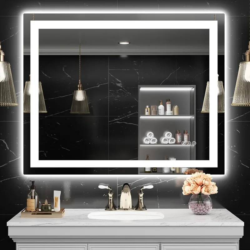 

LED Mirror for Bathroom, LED Bathroom Mirror with Anti-Fog, 3 Colors Dimmable, Memory Function, Tempered Glass,