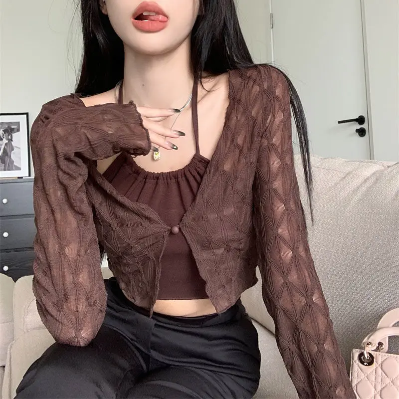 Summer Thin Sun-proof Cardigans Women Crochet Midriff-baring Tops Short Leisure All-match Y2k Korean Style Daily Slim Fashion