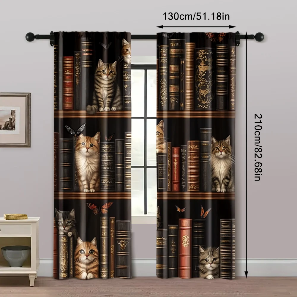 2pcs, Minimalist Curtains 2D print The story of the cat and the book Machine Washable Polyester (without rod) Art Deco Festive 5