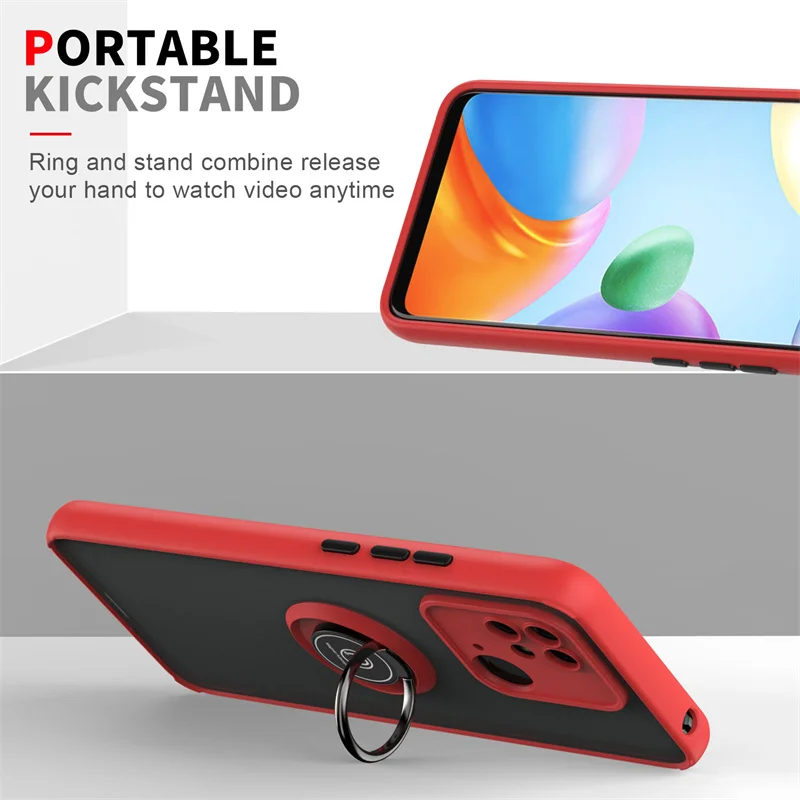Shockproof Matte Phone Case with Magnetic Ring Stand Holder and Armor Protection