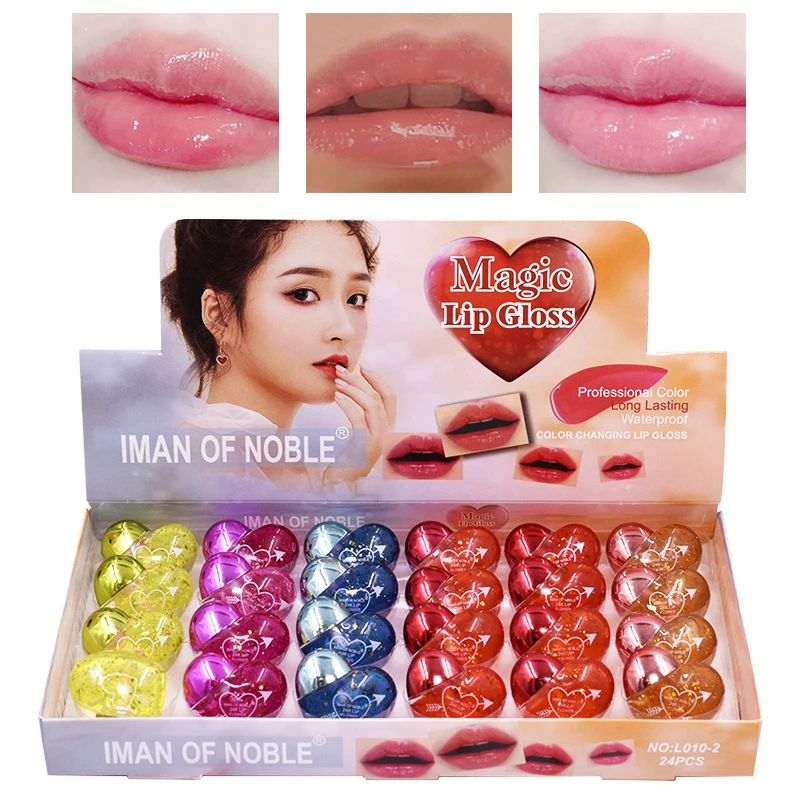 

24Pcs/box Wholesale Lip Gloss in bulk Plumper Waterproof Lipgloss Free Shipping Kawaii Heart Shape Lip Tint lipstick Moisturize