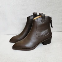 2025 Autumn Classic Chelsea Boots for Woman Genuine Leather Pointy Toe Wedge Heel Ankle Boots Simple Comfortable Cowboy Boots - Image 5