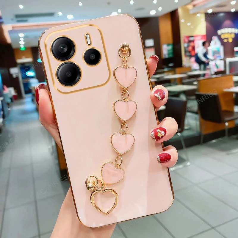 Luxury Plating Love Heart Bracelet Chain Soft Back Phone Case