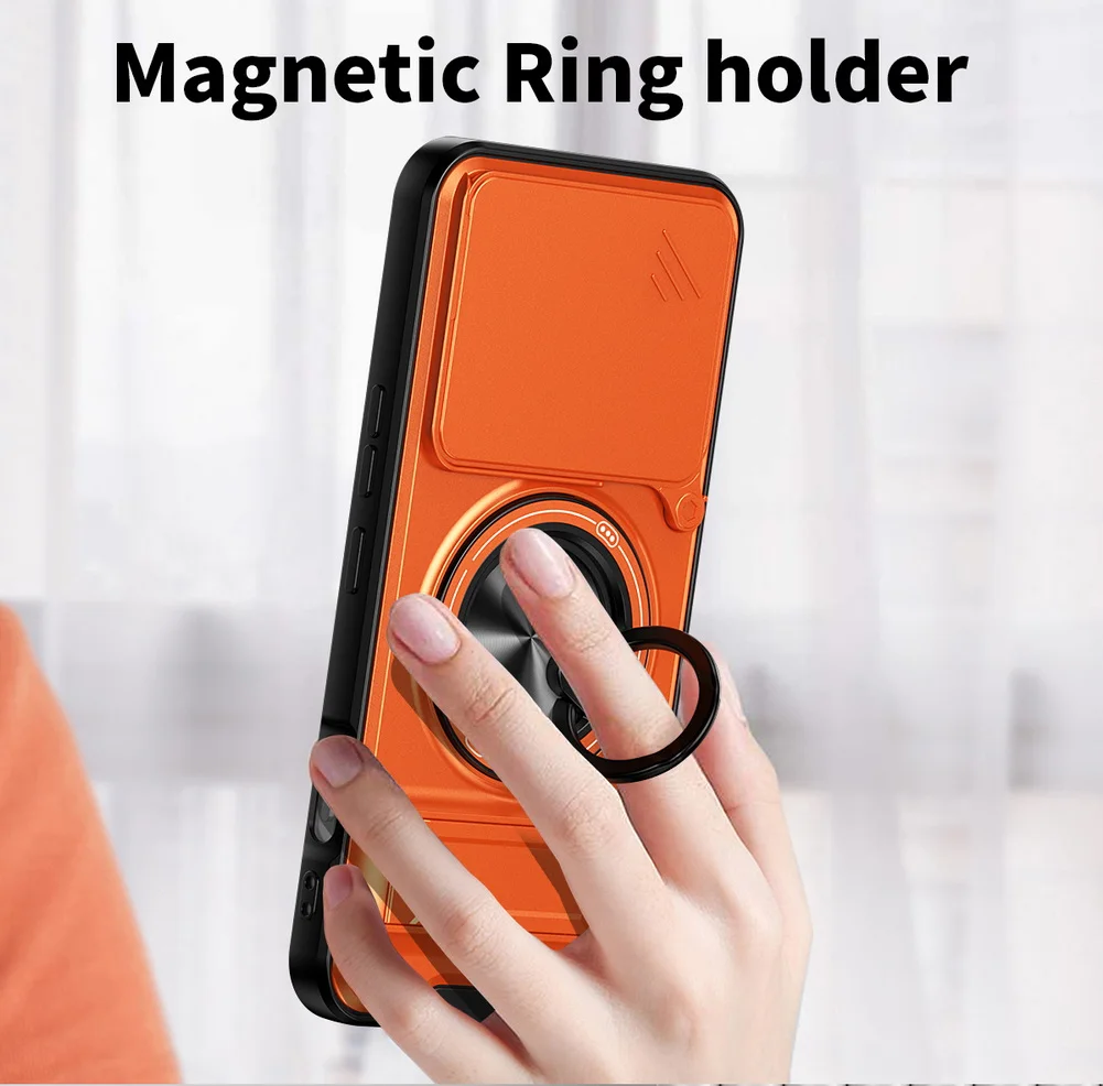 Enhanced Magnetic Ring Grip Car Holder Case with Push-Pull Protection and Lens Cover
