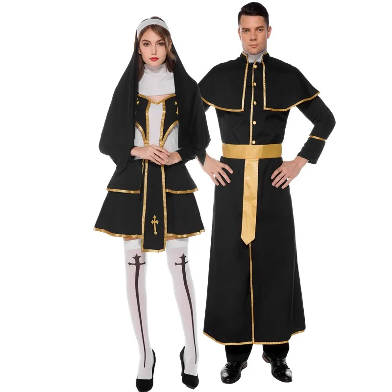 

Couple Priest Nun Costumes Halloween Sexy Lady Cosplay Outfits Adult Church Religious Convent Fancy Carnival Party Dress Up