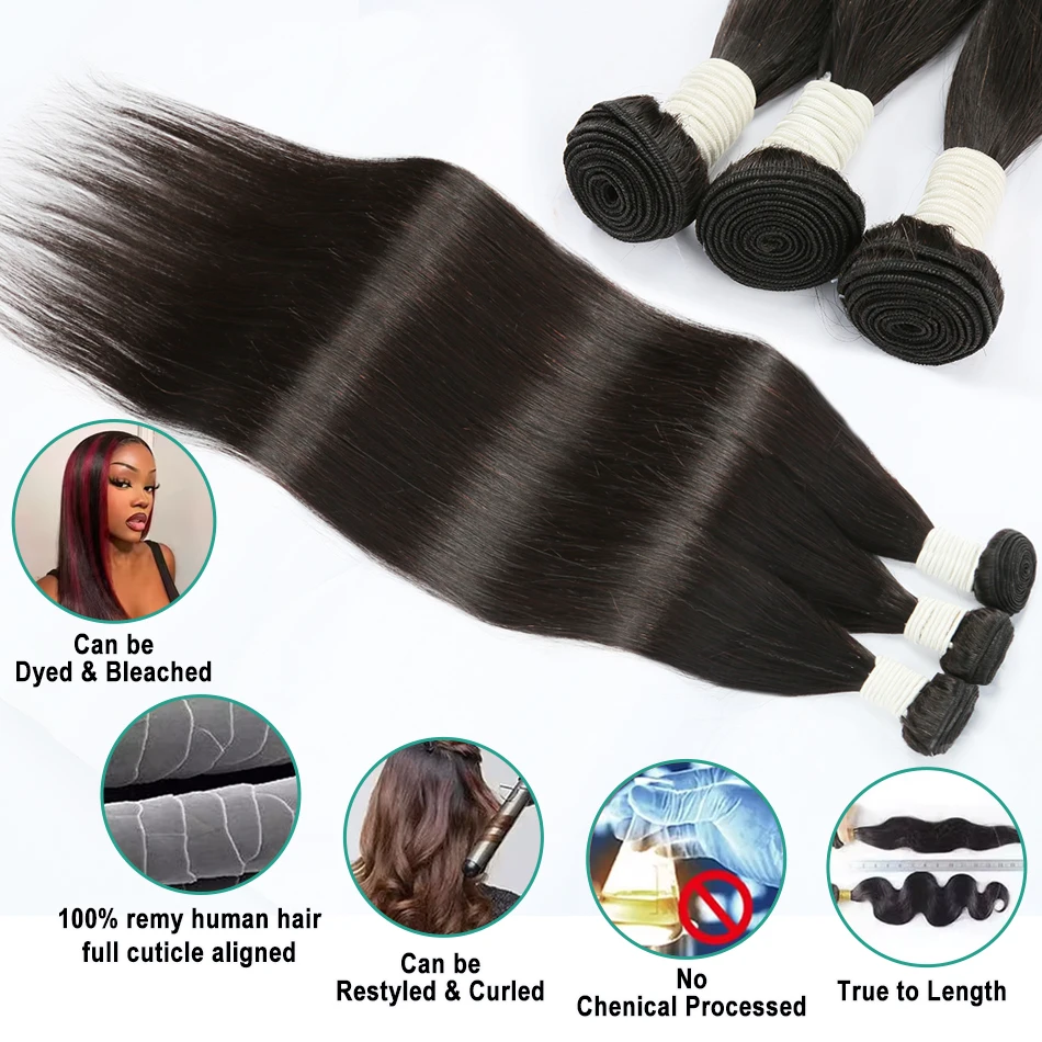 MELODIE 36 38 40 Inch Bone Straight Human Hair Bundles Brazilian Human Hair Weave Bundles 30 Inch Extensions