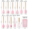12PCS Silicone Kitchenware Non-Stick Cookware Kitchen Utensils Set Spatula Shovel Egg Beaters Wooden Handle Cooking Tool Set 6