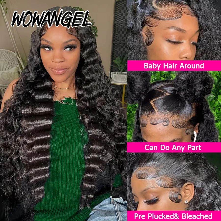 WOWANGEL Parrucche per capelli umani a onda profonda Pre pizzicate 13x6 HD Parrucche frontali complete in pizzo Pre candeggiate per le donne Parrucche ricci per capelli umani al 100% - immagine 4