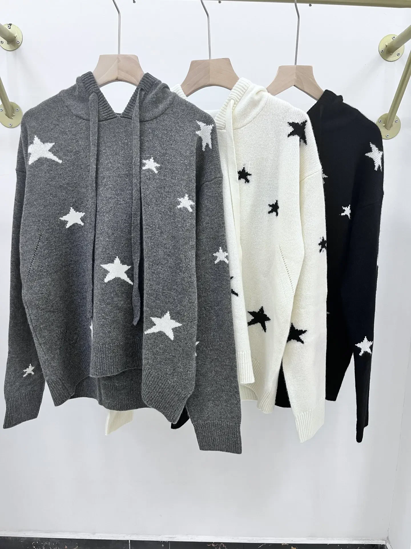 

Women's Knitted Hooded Sweater 2023 New Autumn 100% Cashmere Jacquard Casual Long Sleeve Pullover