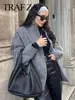 TRAFZA Women Elegant Solid Coat Button Long Sleeve Pocket Bomber Jacket Autumn Winter Female Casual Loose Streetwear Coats 6