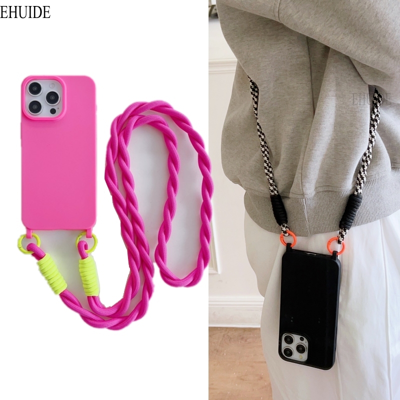 Shockproof Candy Lanyard Case For iPhone 16 Pro Max 14 12 11 13 15 Plus X XR XS Max Crossbody Neck Cord Strap Soft TPU Cover