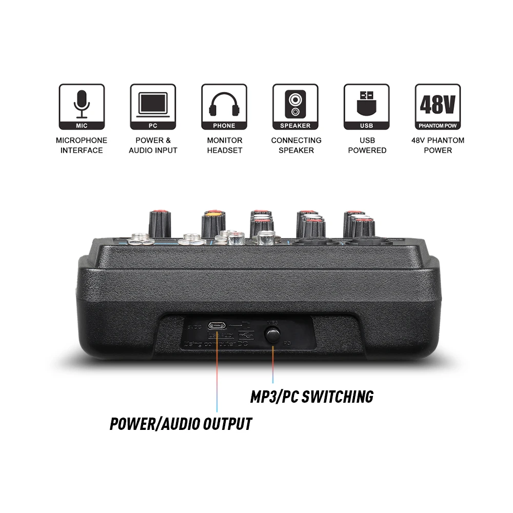 다기능 믹서 사운드 카드, USB 48V 팬텀 전원 공급 장치, 웹캐스팅, 노래, 소규모 모임에 적합, M4/M6