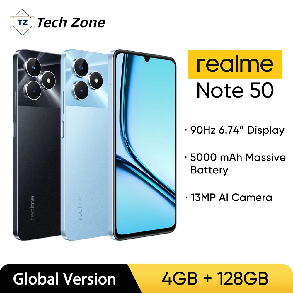 

realme Note 50 6.74'' 90Hz Display 5000mAh Battery 13MP Camera Powerful Octa-core Processor 7.99mm Ultra Slim Fingerprint