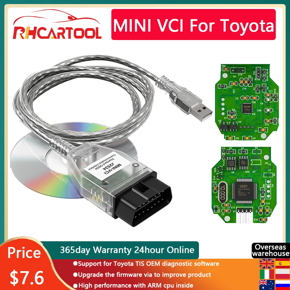 OBD2 MINI VCI V15.00.028 Techstream TIS поддерживает для Toyota J2534 однокабельный диагностический