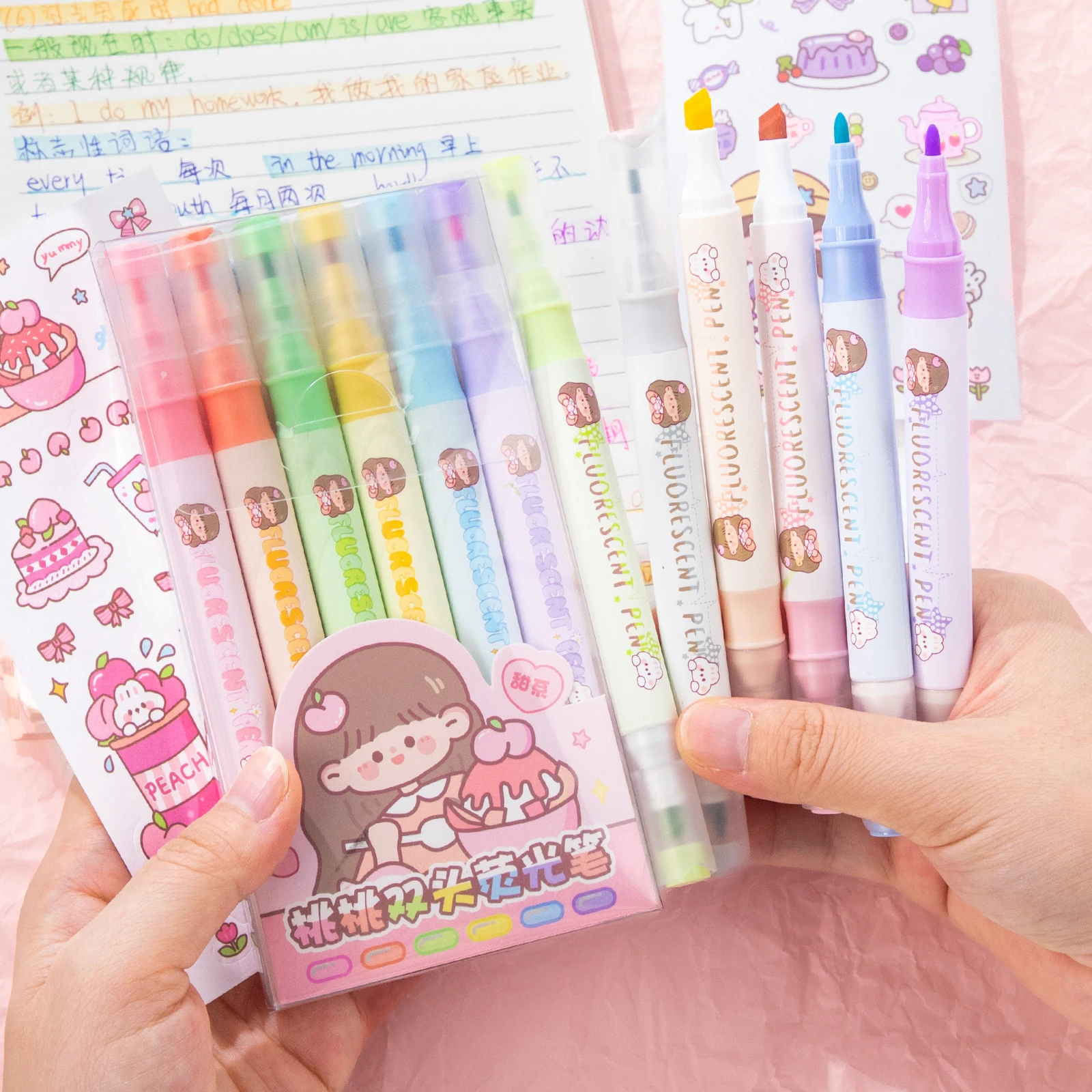 6PCS Pastel Highlighters Fluorescent Pen School Stationery Kawaiii office Supplies Marker Pens Colored Markers Cute Drawing Pens 6 books of note reading strips sticky index tabs colored note tabs office supplies