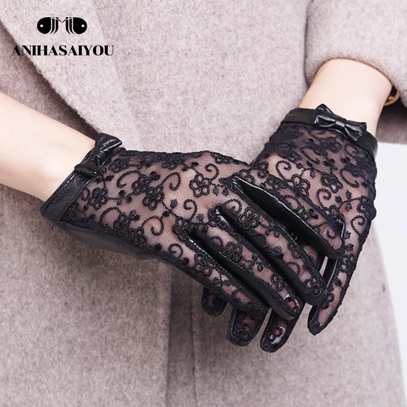 【24AW】ウールとナッパレザーの手袋 ◆プラダ◆人気 Black Leather Gloves Women Bow | Gloves Female Leather Lace