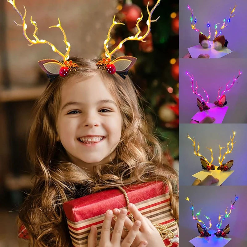 Cristmas LED Light Antler Hair Clip Women Girl Glowing Antler Elk Ear Horn Headwear Hair Accessories Christmas New Year Decor 7z hair accessories hair clips deer ears headgear