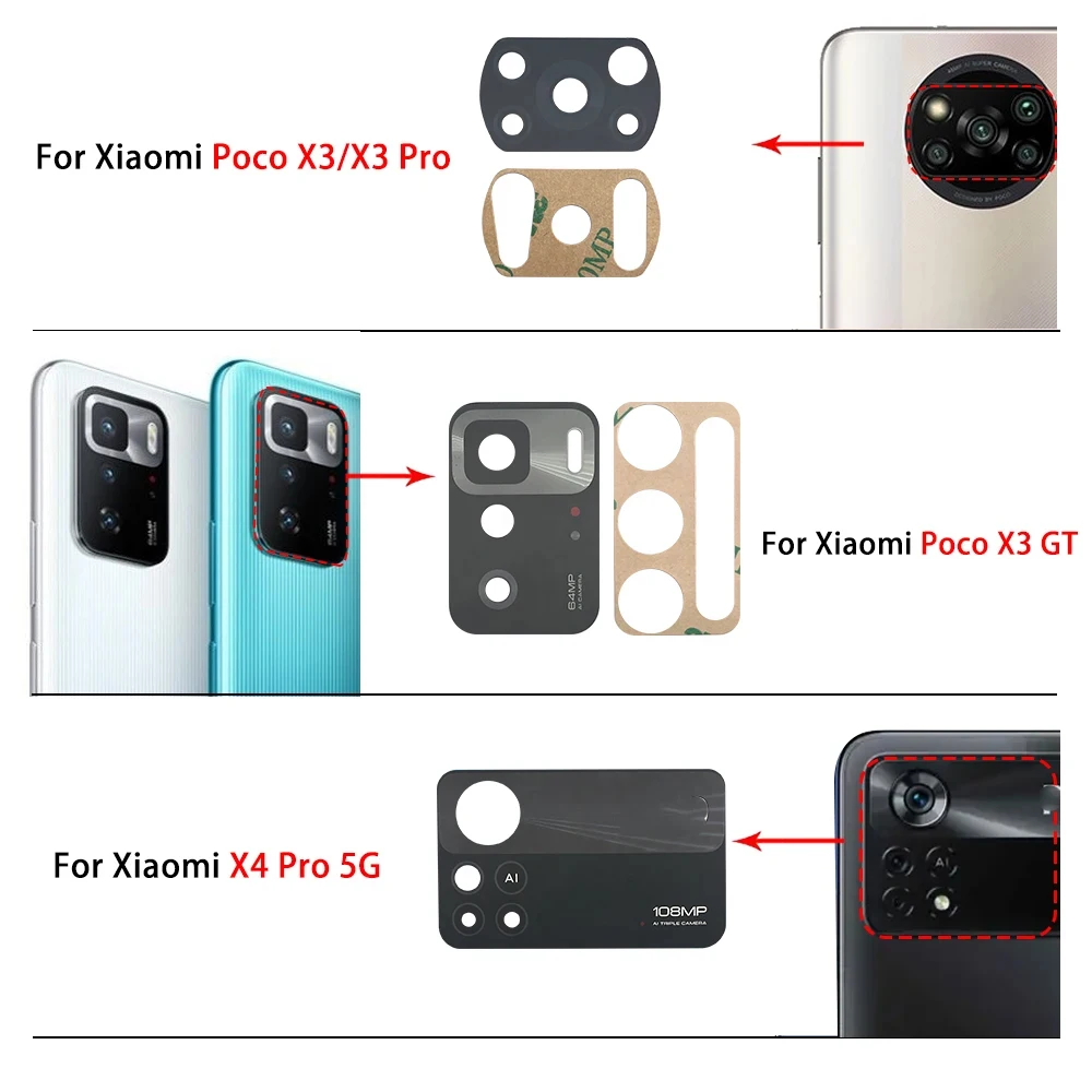 Tested Camera Glass for Xiaomi Poco X3 NFC M3 X3 GT X4 M4 Pro Poco F3 F4 5G C40 Rear Back Camera glass Lens With Adhesive