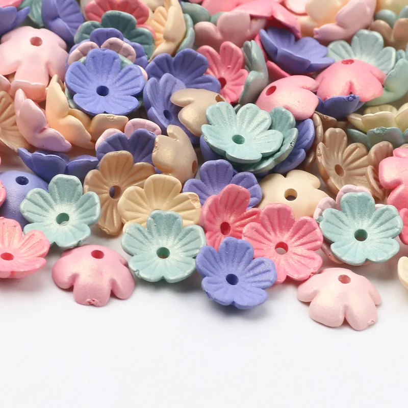 50/100/200pcs Colorful Flower Acrylic Spacer Beads Frosted Spacer Bead Cap for Jewelry Making DIY Bracelet