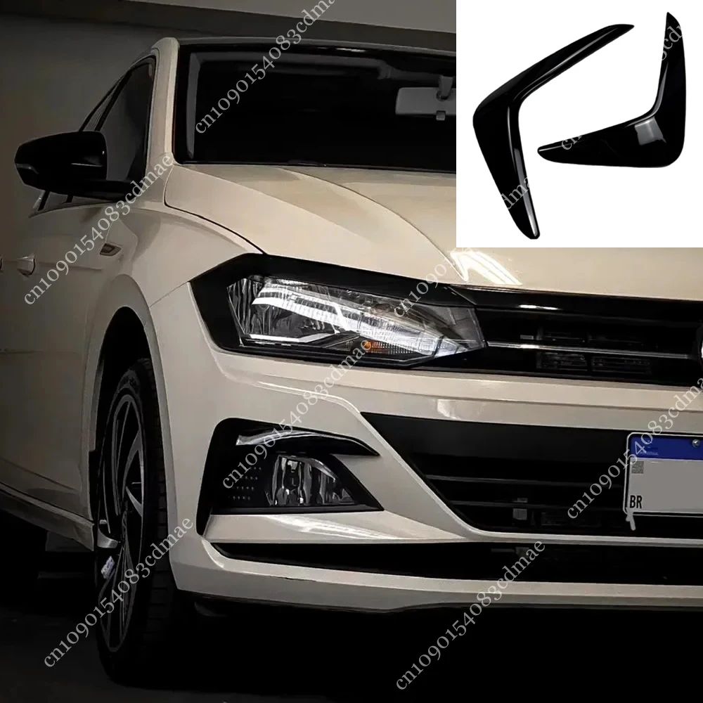 For Volkswagen VW Polo MK6 Hatch/Virtus-Front Bumper Side Fog Light Splitter Trim Glossy Black Wind Knife Custom Kit car accessories car bumper guards