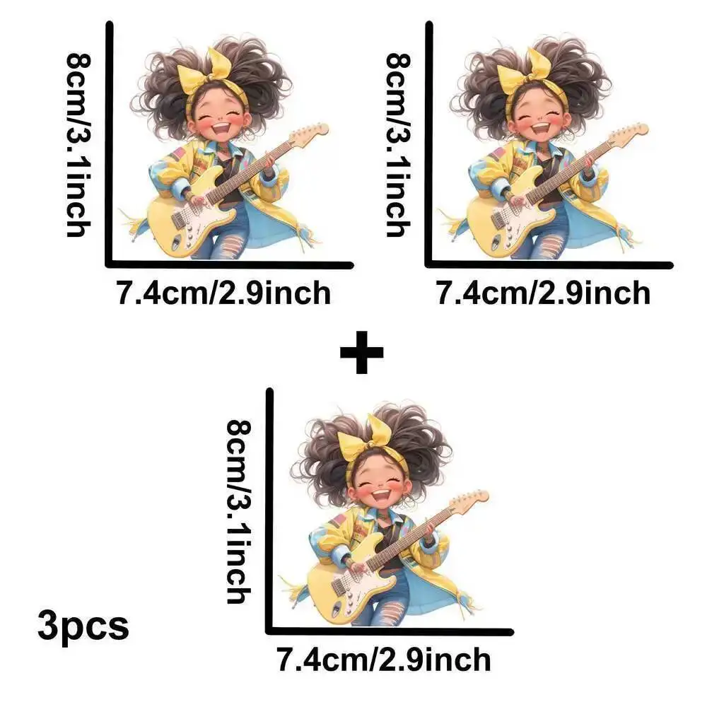 Yellow Guitar Music Girl Heat Transfer Patch - Washable Iron-On Sticker for DIY Clothing & T-Shirts