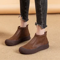 Fall/Winter Genuine Leather Ankle Boots Women Warm Non-Slip Shoes Flat Boots Fashion Rear Zipper Design Round Toe Flat Sneakers - Image 5