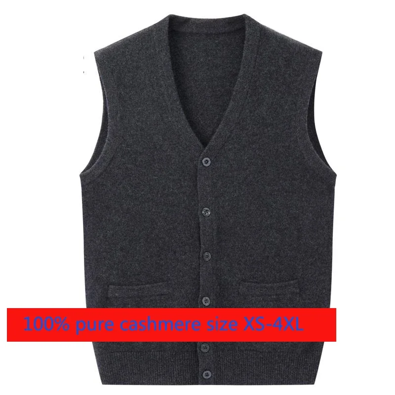 

New Arrival High Quality Winter 100% Pure Cashmere Button Cardigan Waistcoat Men Knitted Casual V-neck Thick Plus Size XS-4XL