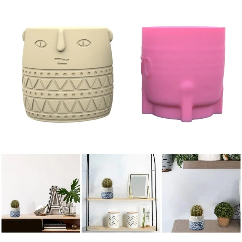 추상 얼굴 실리콘 금형 DIY 즙이 많은 콘크리트 꽃 냄비 꽃병 석고 시멘트 석고 금형 펜 캔들 홀더 금형