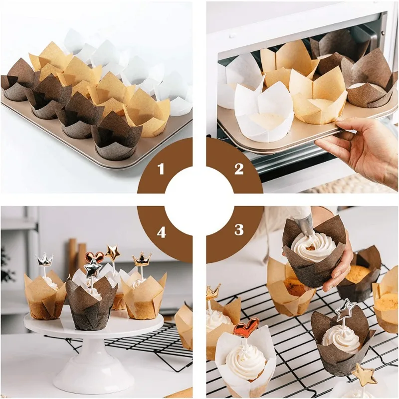 50/150PCS Tulip Muffin Cup Paper Cupcake Liner Kitchen Wedding Party Christmas Oil Proof Baking Paper Dessert Decoration Tool