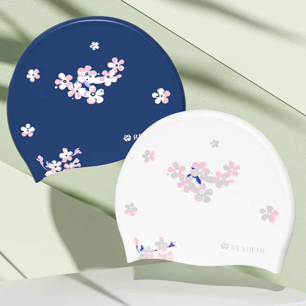 

Comfortable Waterproof Swimming Cap Protect Ears Waterproof Silicone Swim Cap High Elastic Silicone Printed Swimming Cap