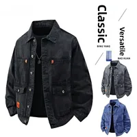 Men's Large Size Casual Denim Jacket Multi-Pocket Wear-Resistant Spring Autumn Fashion Outerwear Breathable Moisture-Wicking