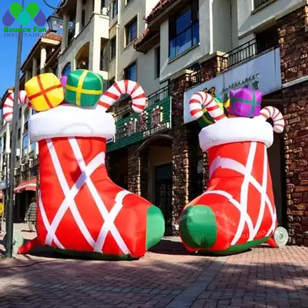 Event Use Giant 4-8mh Outdoor Inflatable Christmas Stocking 4m Blow Up Gift Display For Holiday Decoration Custom Design Logo