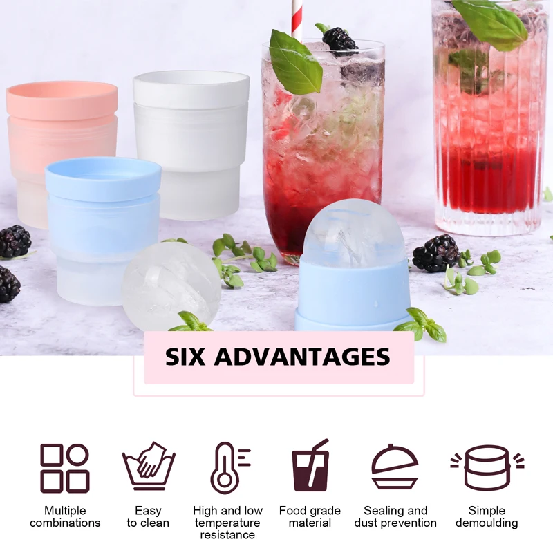 Silicone Sphere Ice Cube Mold Kitchen Stackable Slow Melting DIY