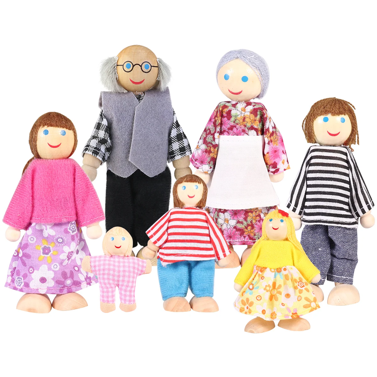 

7pcs People Dolls Wooden Family Pretend Play Figures for Kids Pretend Gift