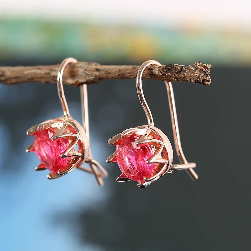 Women Dangle Earrings Gold Plated Red for Princess Party Wedding Engagement