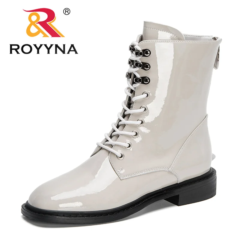 

ROYYNA 2022 New Designers High Top Boots Women Winter Shoes Patent Leather Winter Boots Ladies Brand Heel Mid-Calf Boot Feminimo