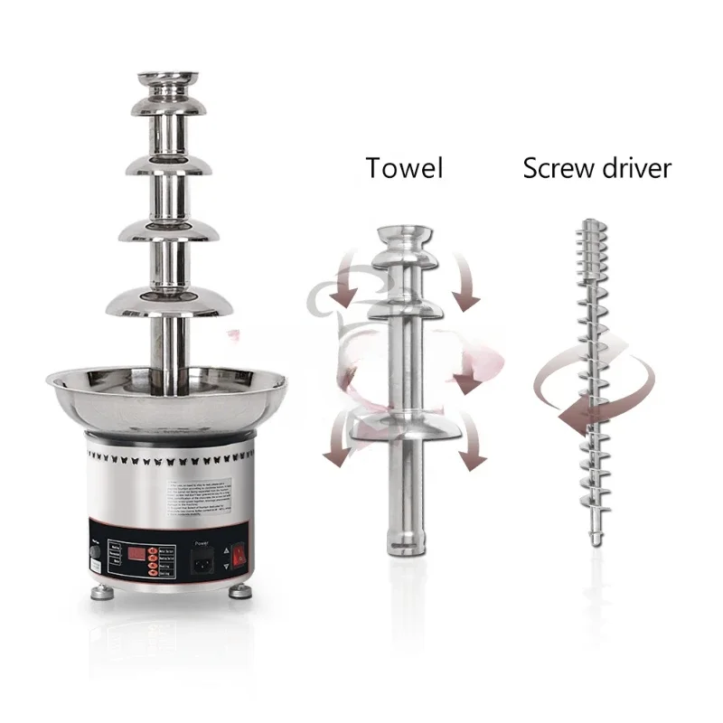 Heavy Duty Stainless Steel  4-7 Tiers Chocolate Fountain Chocolate waterfall with digital display panel