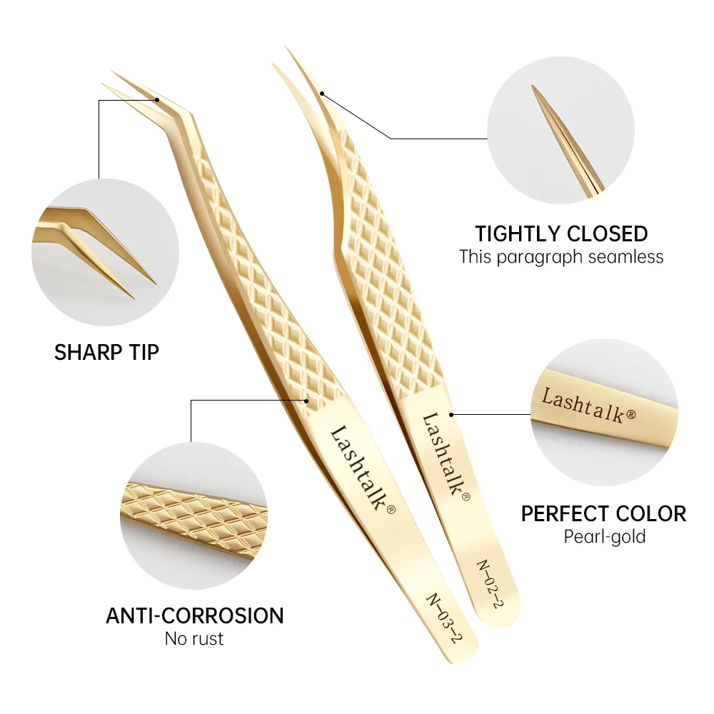 Lashtalk Eyelash Extension Tweezers Makeup Tools Stainless Steel Non-magnetic Volume FakeLashes Supplies Accurate