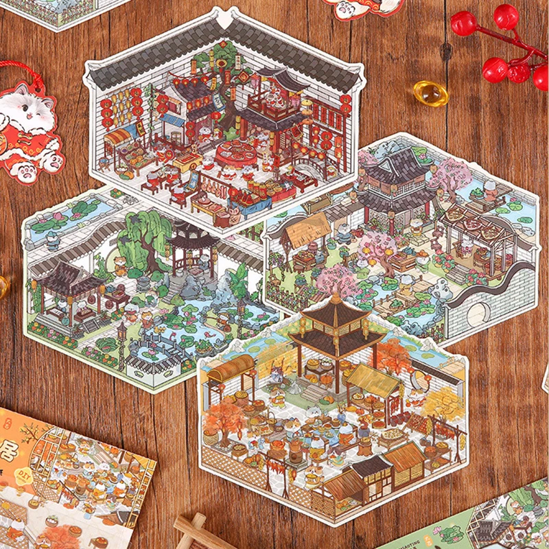 3D Children Cute Cartoon Cat Fashion Style Mini Landscape Stickers Decals Miniature Stress Relief for Kids Adults Toys Sticker