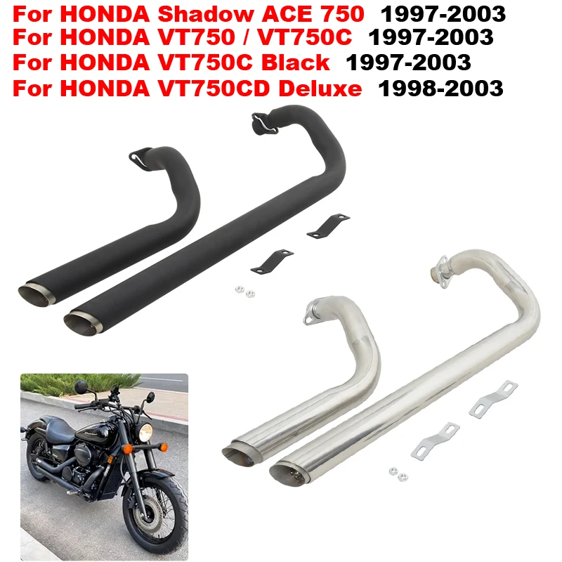 

For HONDA Shadow ACE 750 VT750 VT750C Black 1997 - 2003Motorcycle Exhaust System Full Pipe For Honda VT750CD Deluxe 1998 - 2003