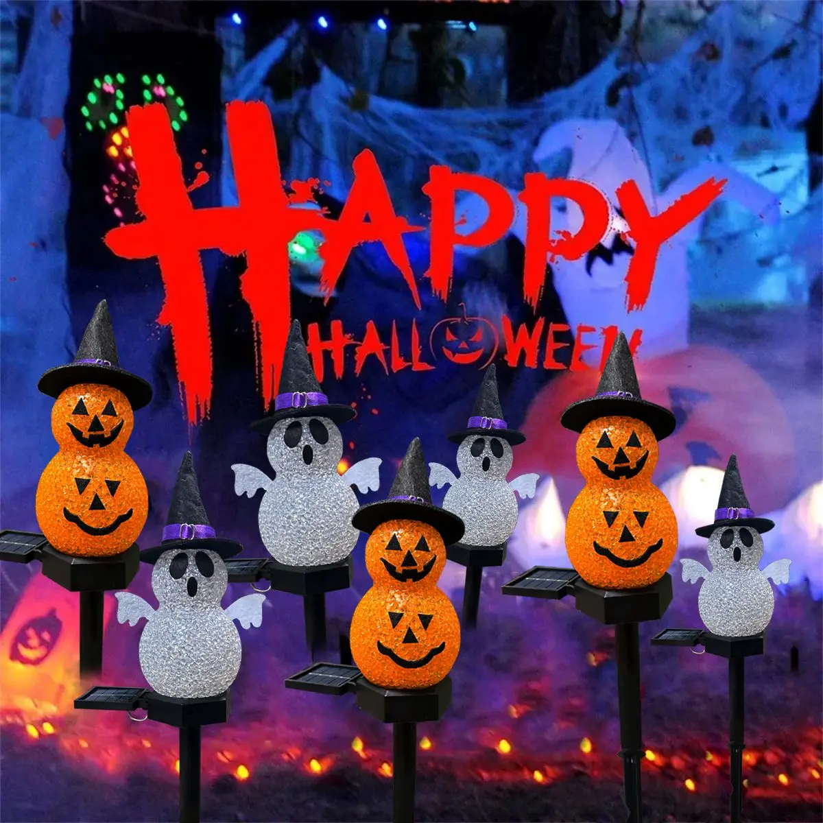 4 Lanternes Halloween LED – Citrouille, Fantôme, Etc., Lumière Chaude, Piles Incluses